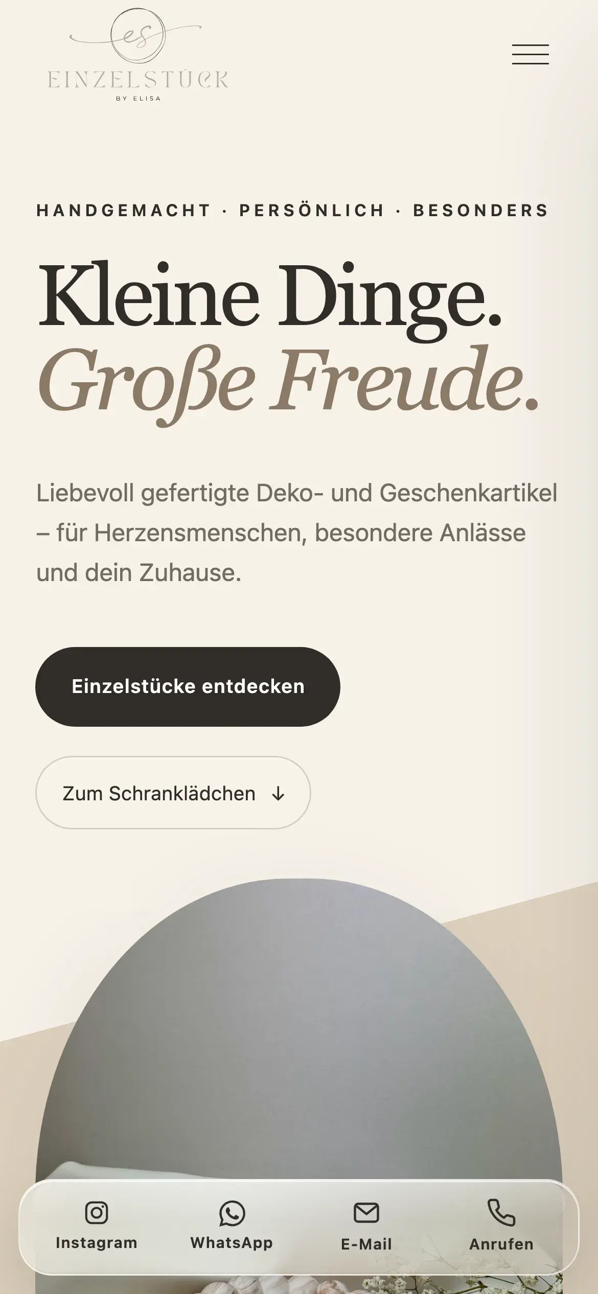 Startseite von Einzelstück by Elisa auf einem Desktop-Bildschirm