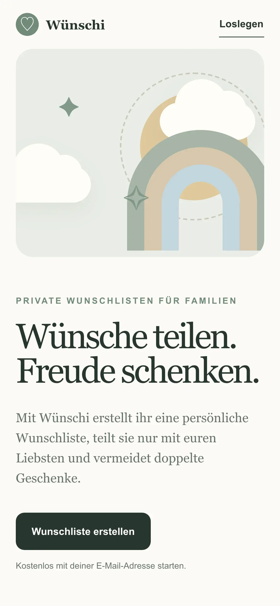 Startseite von Wünschi mit privaten Wunschlisten auf Desktop und Smartphone